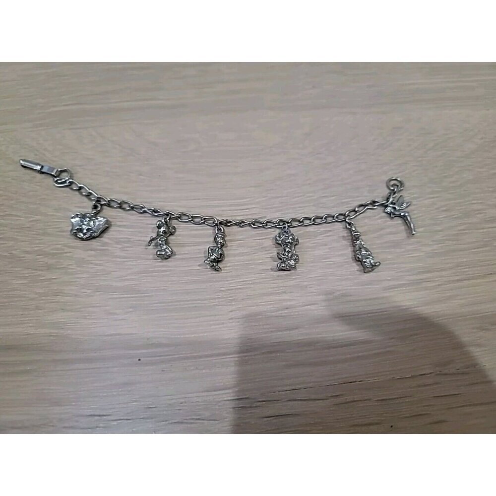 Charm Bracelet Vtg Walt Disney Characters 1990’s Silver Tone‎ Dumbo Tink Mickey